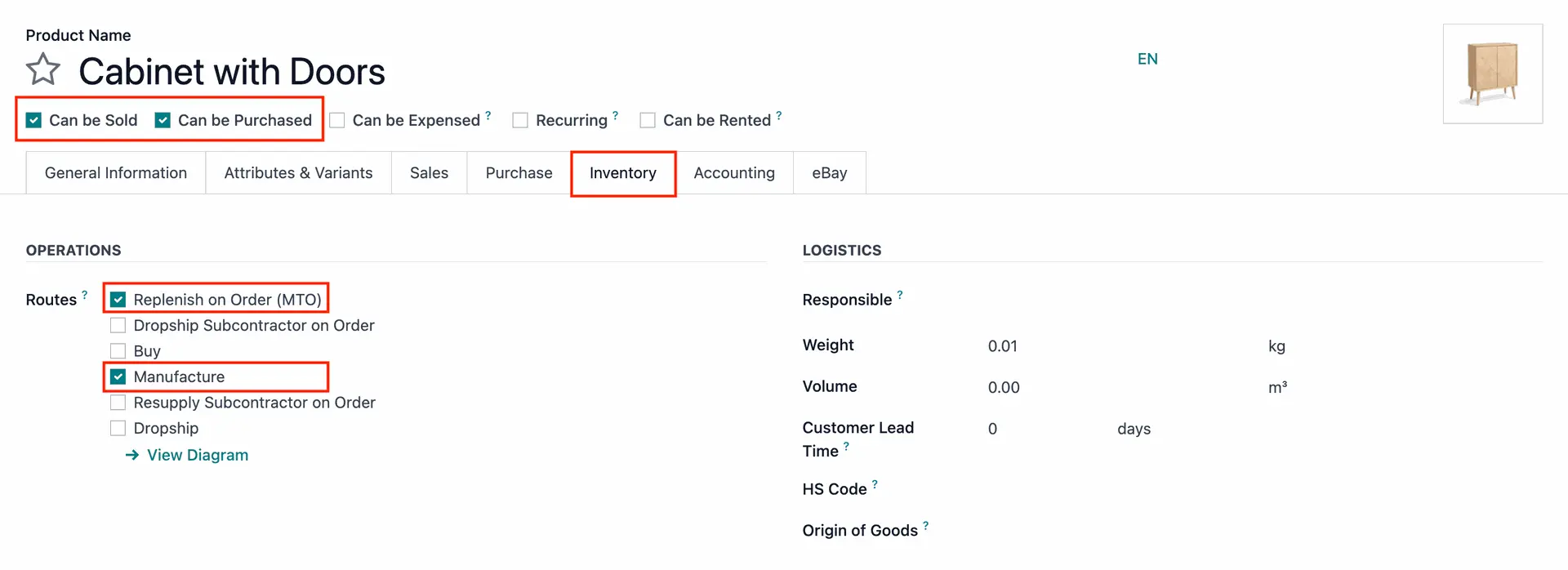 Odoo Inventory Management product routes for replenishment manufacturing and warehouse operations