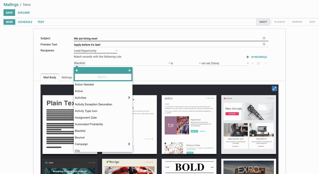 odoo email marketing